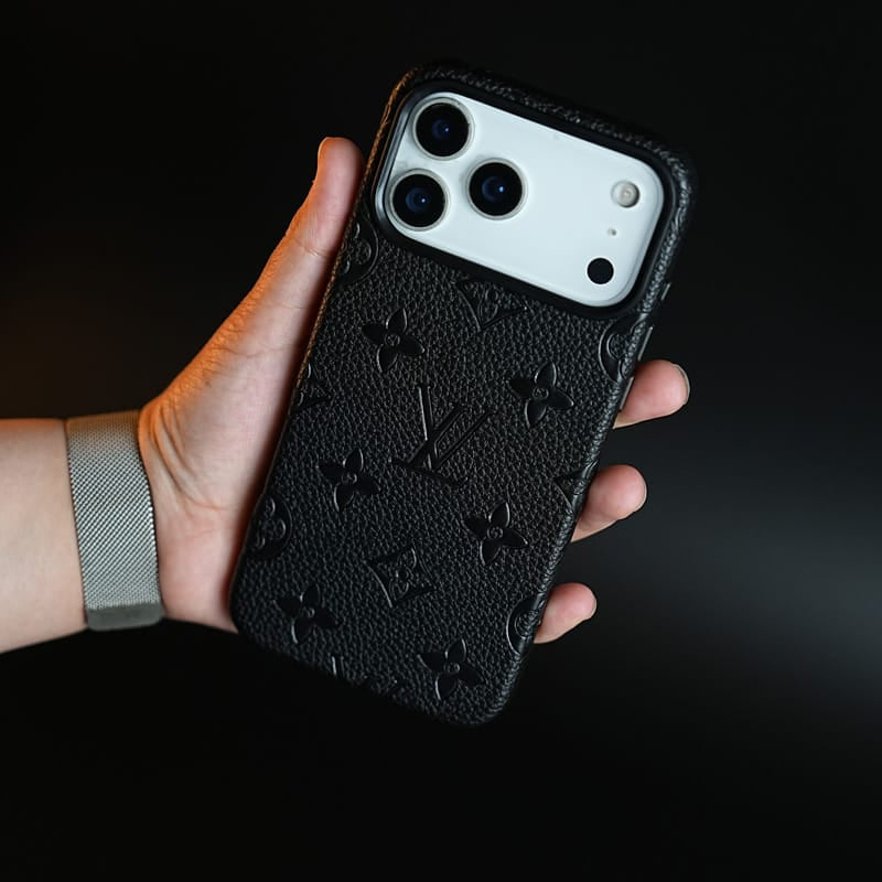 FRATO iPhone 17 Series iPhone 17 Pro / Black Premium Monogram Pattern Leather-Texture Case for iPhone 17 Series | Protective Back Cover