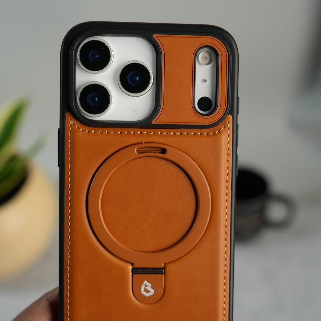 FRATO iPhone 17 Series iPhone 17 Pro / Brown iPhone 17 Series Premium Leather MagSafe Case with Kickstand &amp; Camera Protection | Luxury Slim Cover