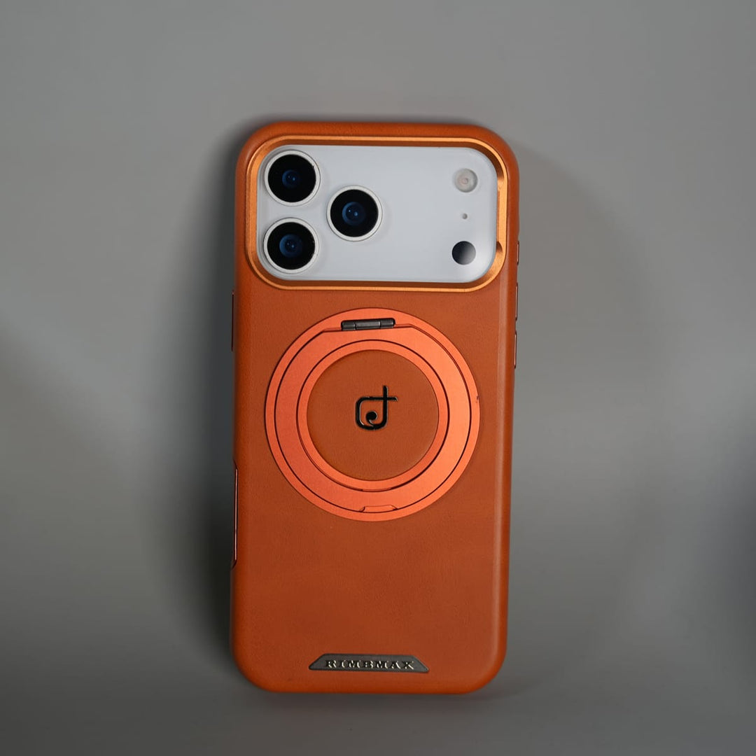 FRATO iPhone 17 Series iPhone 17 Pro iPhone 17 Series Luxury Leather Magnetic Ring Case | Metal Camera Frame and Kickstand Cover | Orange