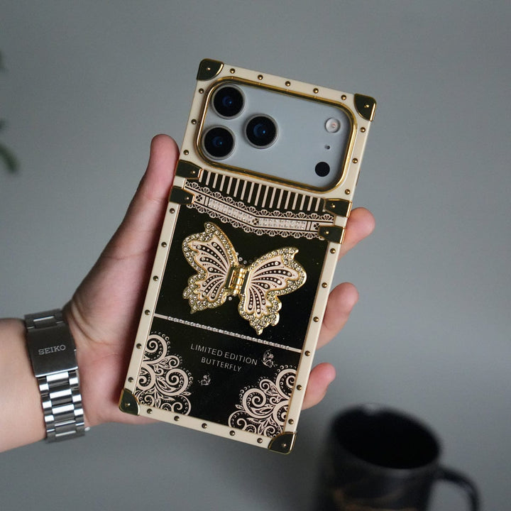 FRATO iPhone 17 Series iPhone 17 Pro Max / Beige iPhone 17 Series Luxury Butterfly Case | Trunk Frame Shockproof Cover with 3D Butterfly | Premium Limited Edition Design