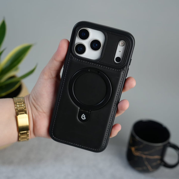 FRATO iPhone 17 Series iPhone 17 Pro Max / Black iPhone 17 Series Premium Leather MagSafe Case with Kickstand &amp; Camera Protection | Luxury Slim Cover