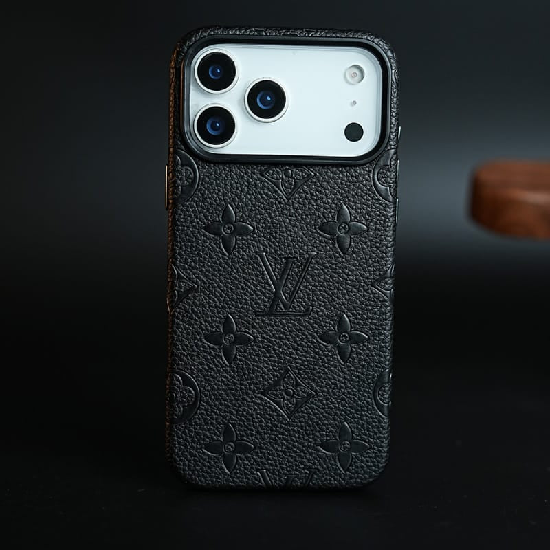 FRATO iPhone 17 Series iPhone 17 Pro Max / Black Premium Monogram Pattern Leather-Texture Case for iPhone 17 Series | Protective Back Cover