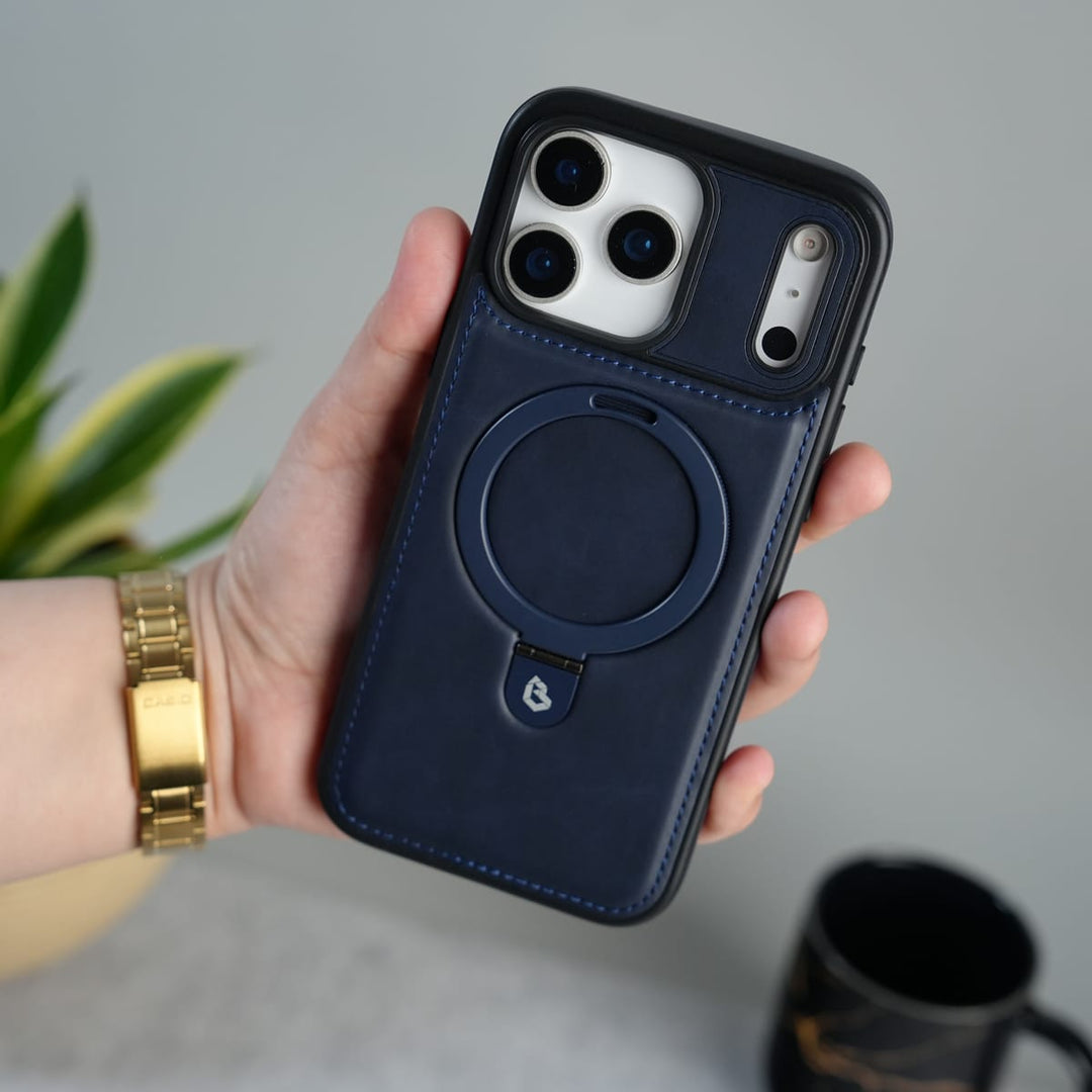 FRATO iPhone 17 Series iPhone 17 Pro Max / Blue iPhone 17 Series Premium Leather MagSafe Case with Kickstand &amp; Camera Protection | Luxury Slim Cover