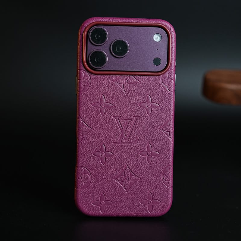 FRATO iPhone 17 Series iPhone 17 Pro Max / Burgundy Premium Monogram Pattern Leather-Texture Case for iPhone 17 Series | Protective Back Cover