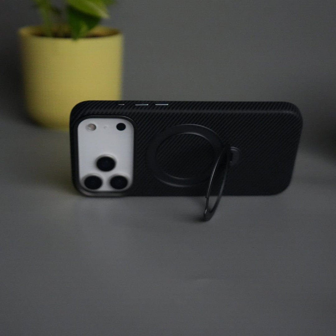 FRATO iPhone 17 Series iPhone 17 Pro Max Carbon Fiber Texture Case with Metal Camera Frame &amp; Rotating Ring Stand
