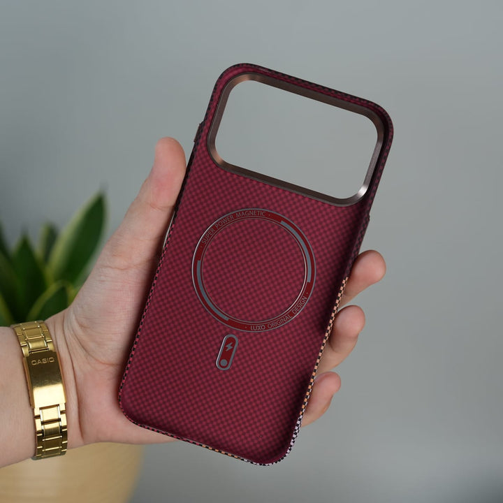 FRATO iPhone 17 Series iPhone 17 Pro Max Carbon Fiber Texture Design Hard Pc MagSafe Case Cover MaroonTop Design