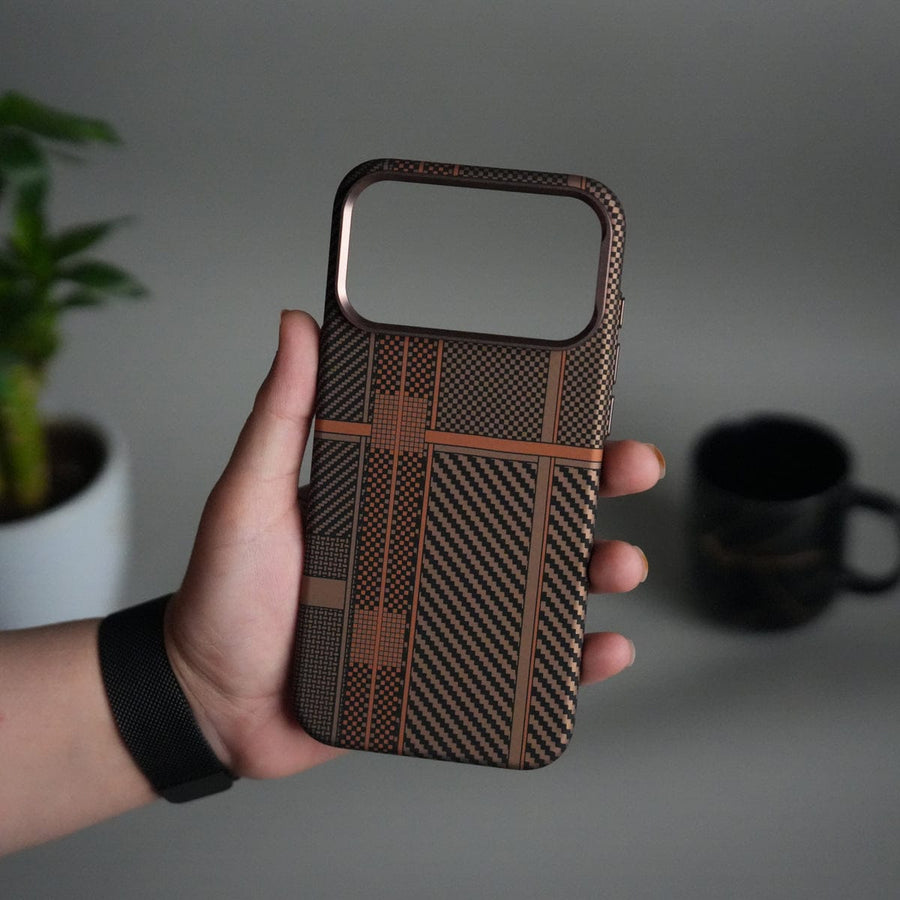 FRATO iPhone 17 Series iPhone 17 Pro Max Carbon Fiber Texture Design Hard Pc MagSafe Case Cover OrangeMix