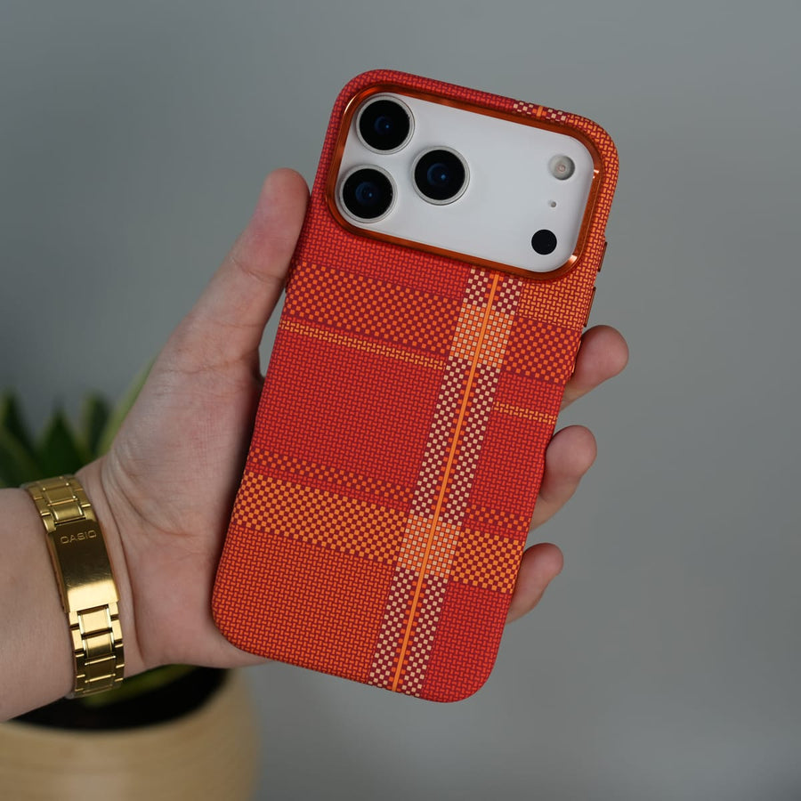 FRATO iPhone 17 Series iPhone 17 Pro Max Carbon Fiber Texture Design Hard Pc MagSafe Case Cover OrangeMix