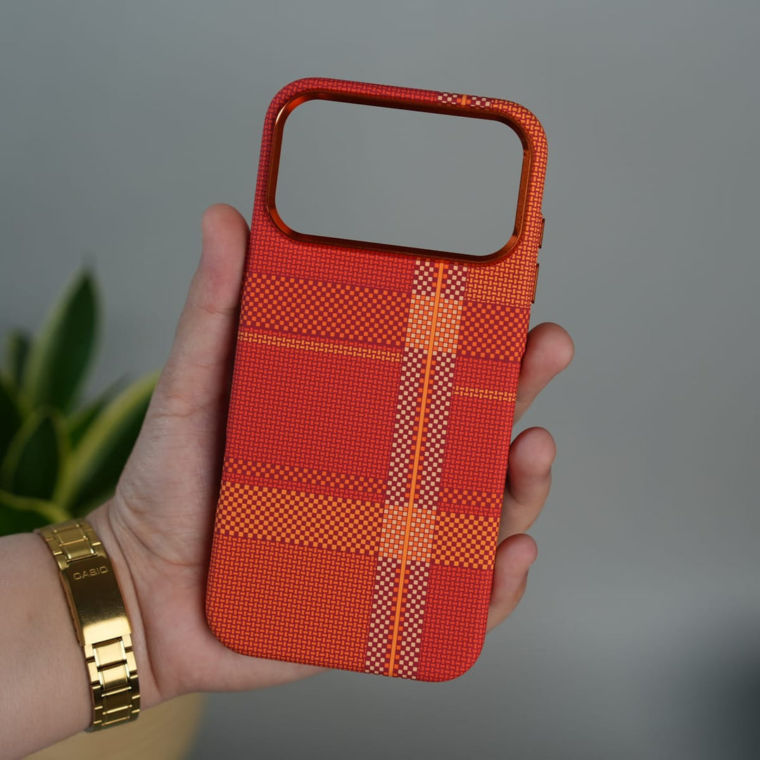 FRATO iPhone 17 Series iPhone 17 Pro Max Carbon Fiber Texture Design Hard Pc MagSafe Case Cover OrangeMix