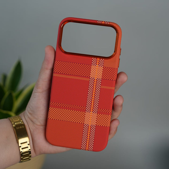 FRATO iPhone 17 Series iPhone 17 Pro Max Carbon Fiber Texture Design Hard Pc MagSafe Case Cover OrangeMix