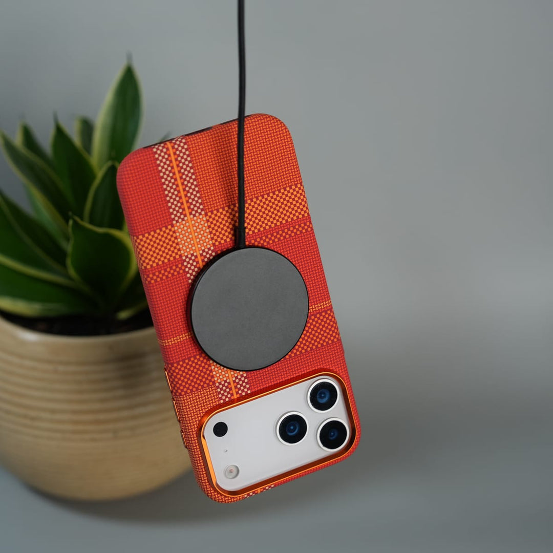 FRATO iPhone 17 Series iPhone 17 Pro Max Carbon Fiber Texture Design Hard Pc MagSafe Case Cover OrangeMix