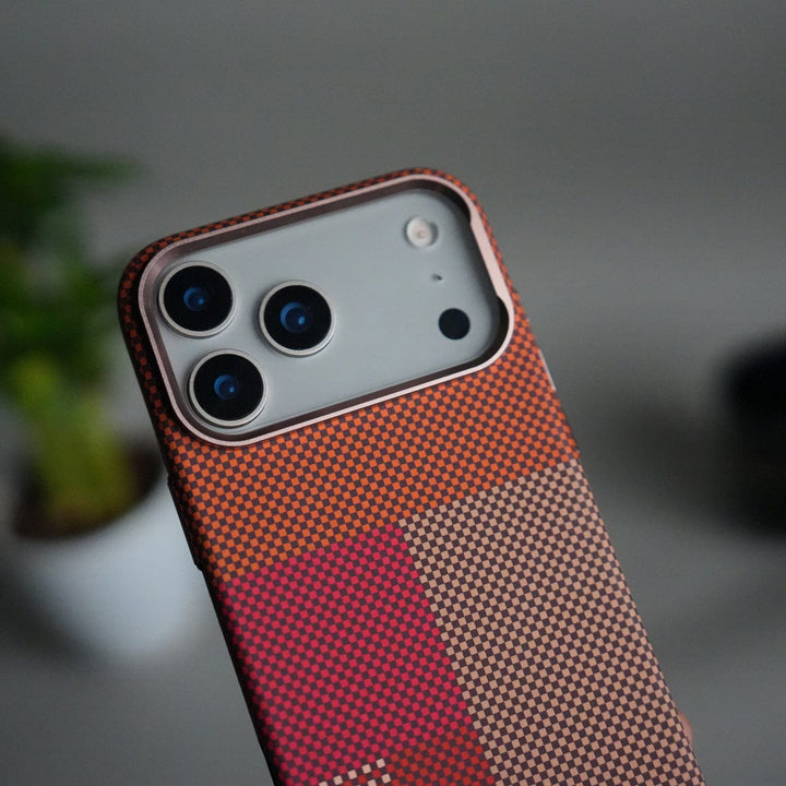 FRATO iPhone 17 Series iPhone 17 Pro Max Carbon Fiber Texture Design Hard Pc MagSafe Case Cover RedBeige