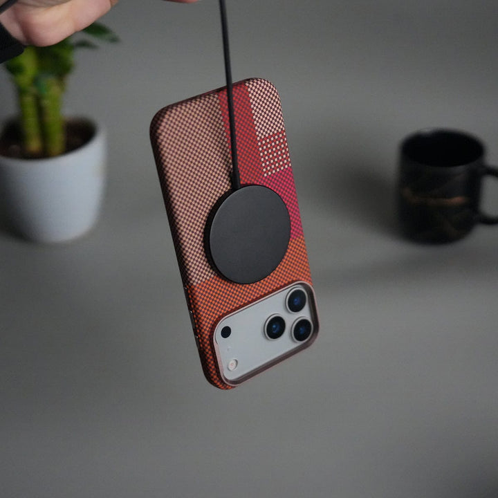 FRATO iPhone 17 Series iPhone 17 Pro Max Carbon Fiber Texture Design Hard Pc MagSafe Case Cover RedBeige