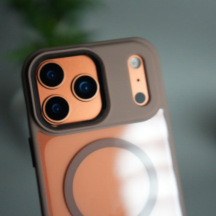 FRATO iPhone 17 Series iPhone 17 Pro Max Clear Magnetic Metal Camera Ring Case | MagSafe Ring | Brown