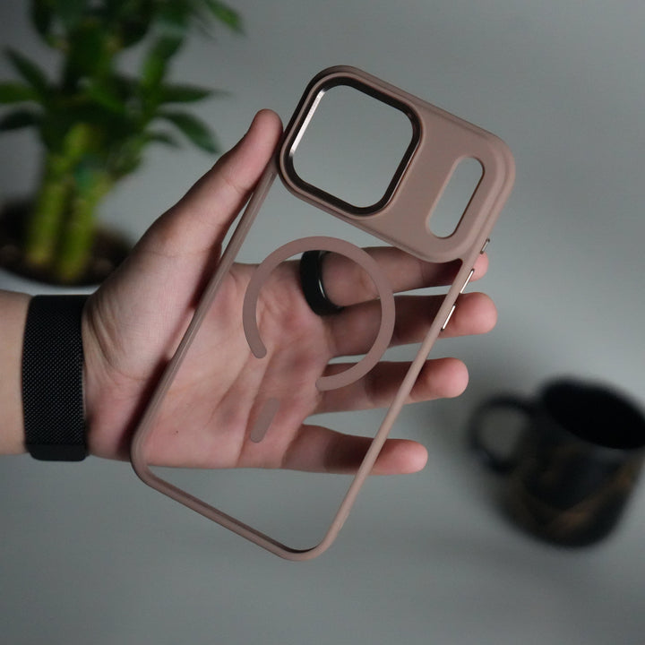 FRATO iPhone 17 Series iPhone 17 Pro Max Clear Magnetic Metal Camera Ring Case | MagSafe Ring | Brown