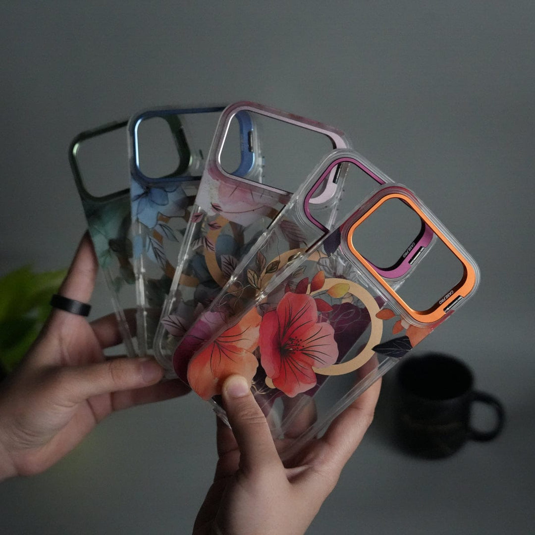 FRATO iPhone 17 Series iPhone 17 Pro Max FloraCrystal Clear Floral Design Case with Color Metal Camera Stand Frame