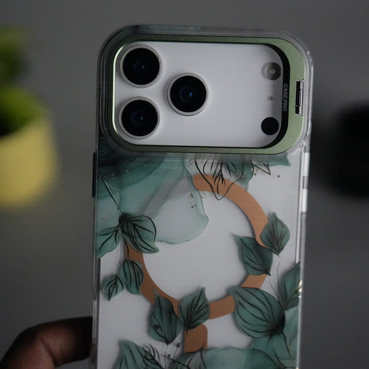 FRATO iPhone 17 Series iPhone 17 Pro Max FloraCrystal Clear Floral Design Case with Color Metal Camera Stand Frame