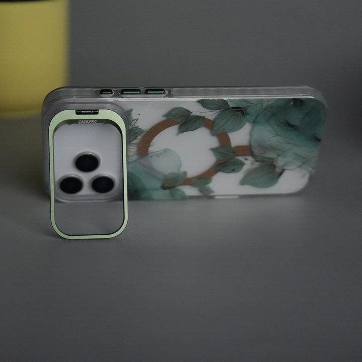 FRATO iPhone 17 Series iPhone 17 Pro Max FloraCrystal Clear Floral Design Case with Color Metal Camera Stand Frame