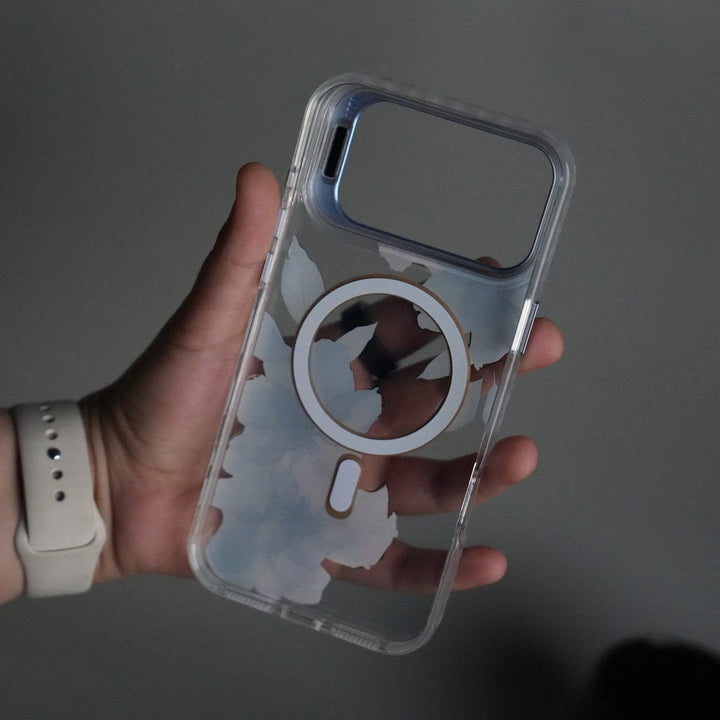 FRATO iPhone 17 Series iPhone 17 Pro Max FloraCrystal Clear Floral Design Case with Color Metal Camera Stand Frame