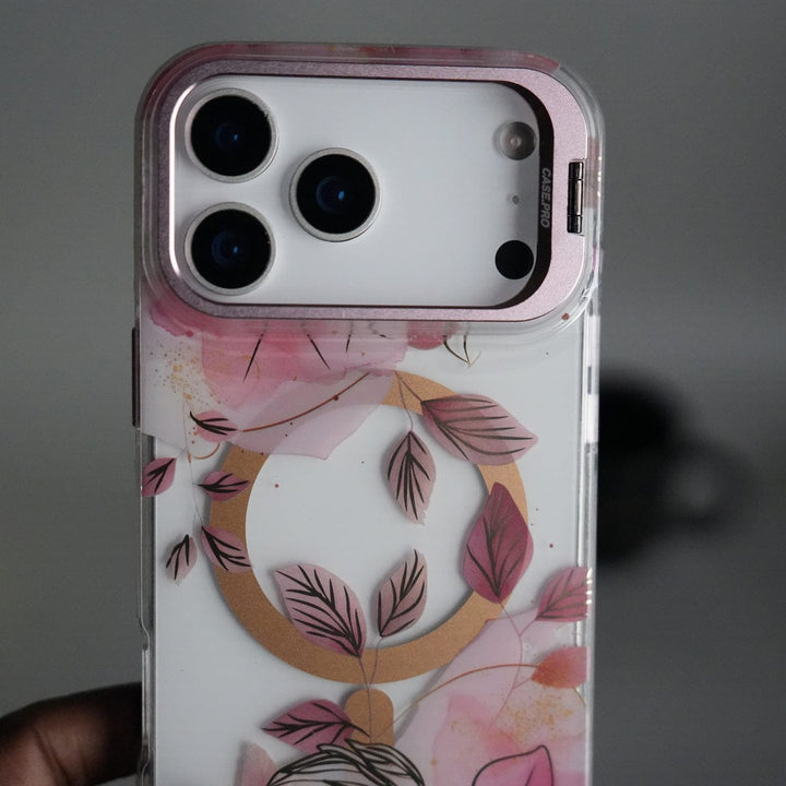 FRATO iPhone 17 Series iPhone 17 Pro Max FloraCrystal Clear Floral Design Case with Color Metal Camera Stand Frame