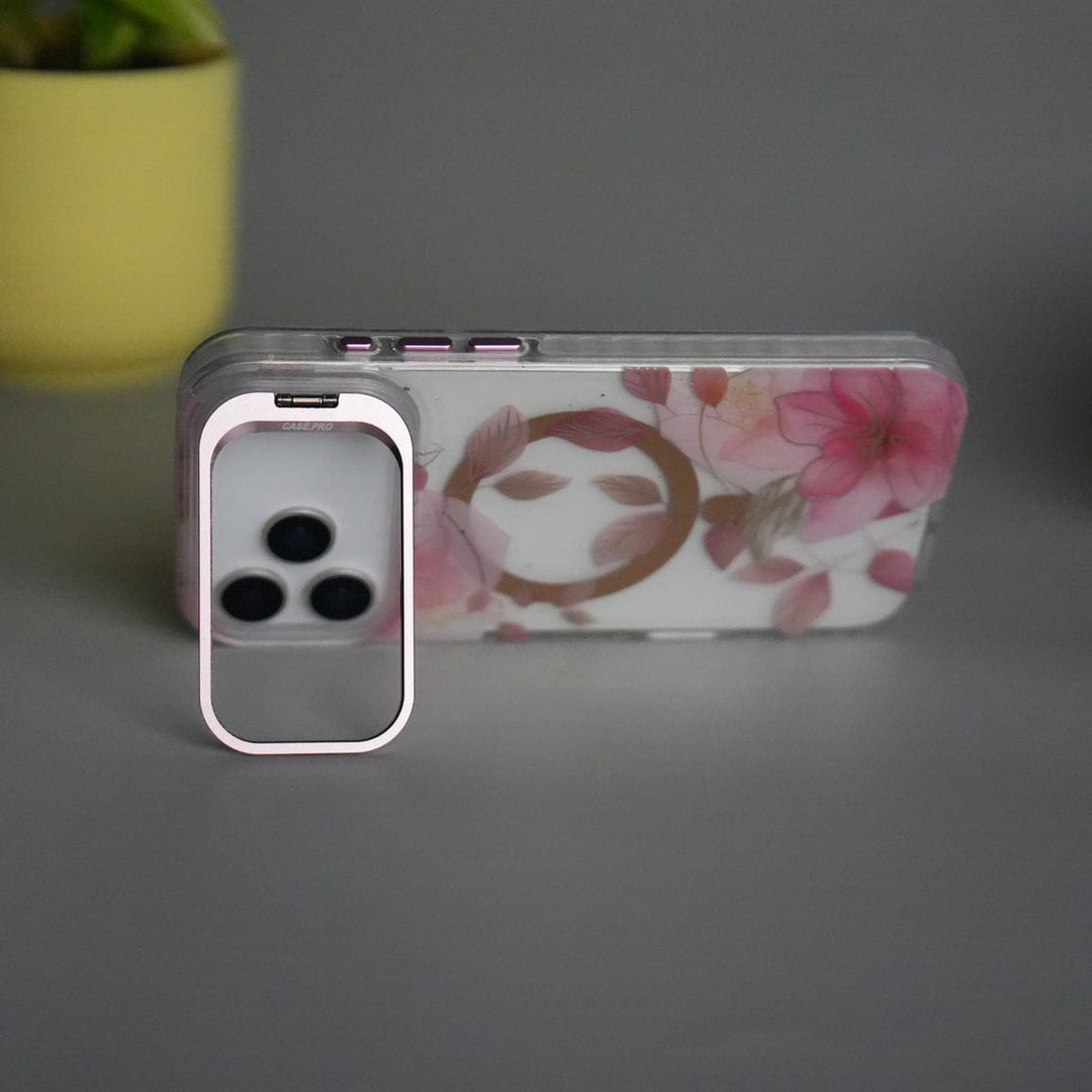 FRATO iPhone 17 Series iPhone 17 Pro Max FloraCrystal Clear Floral Design Case with Color Metal Camera Stand Frame