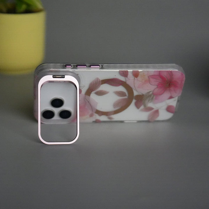 FRATO iPhone 17 Series iPhone 17 Pro Max FloraCrystal Clear Floral Design Case with Color Metal Camera Stand Frame