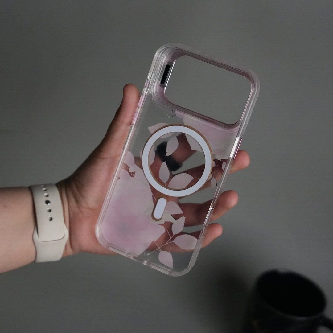 FRATO iPhone 17 Series iPhone 17 Pro Max FloraCrystal Clear Floral Design Case with Color Metal Camera Stand Frame