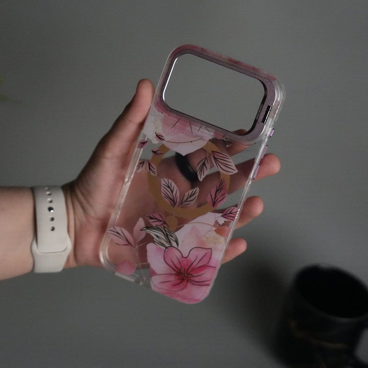 FRATO iPhone 17 Series iPhone 17 Pro Max FloraCrystal Clear Floral Design Case with Color Metal Camera Stand Frame
