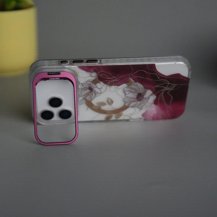 FRATO iPhone 17 Series iPhone 17 Pro Max FloraCrystal Clear Floral Design Case with Color Metal Camera Stand Frame