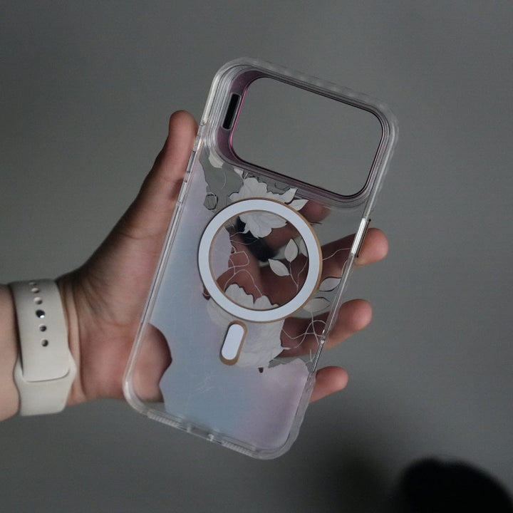 FRATO iPhone 17 Series iPhone 17 Pro Max FloraCrystal Clear Floral Design Case with Color Metal Camera Stand Frame