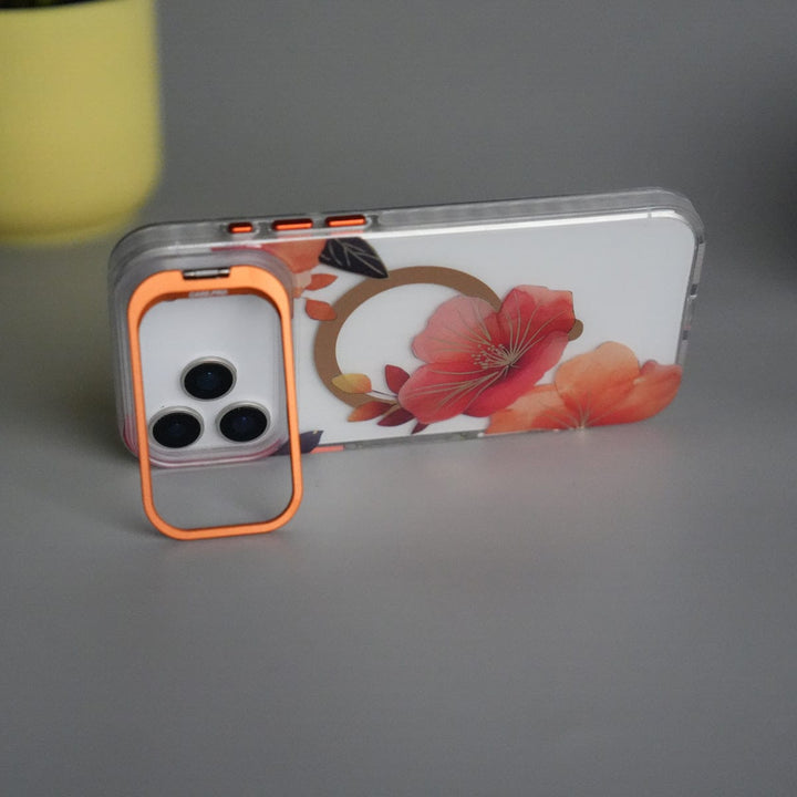 FRATO iPhone 17 Series iPhone 17 Pro Max FloraCrystal Clear Floral Design Case with Color Metal Camera Stand Frame