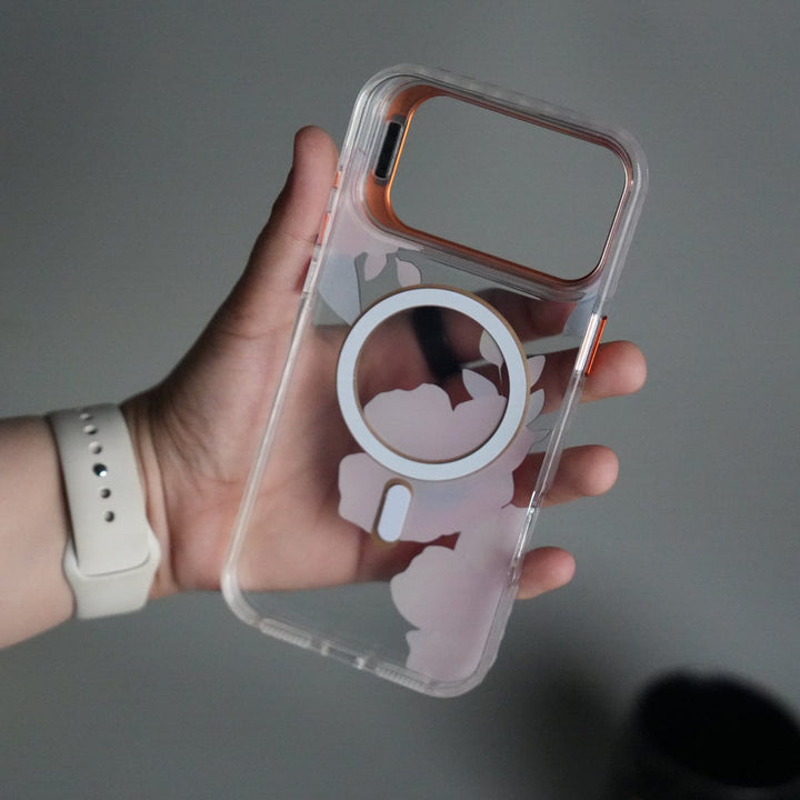 FRATO iPhone 17 Series iPhone 17 Pro Max FloraCrystal Clear Floral Design Case with Color Metal Camera Stand Frame