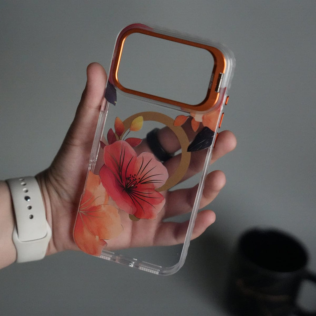 FRATO iPhone 17 Series iPhone 17 Pro Max FloraCrystal Clear Floral Design Case with Color Metal Camera Stand Frame