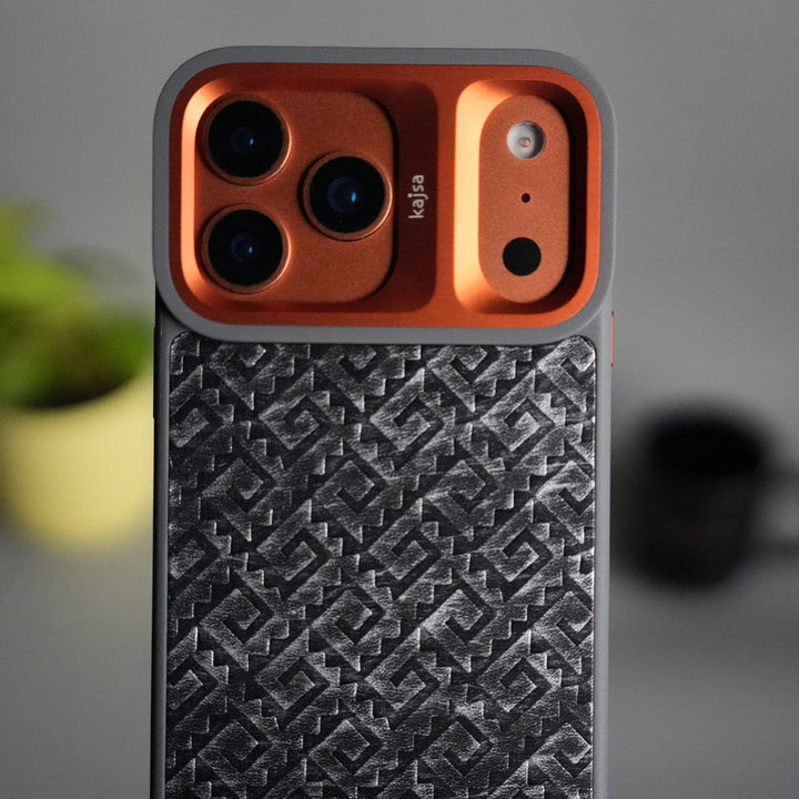 FRATO iPhone 17 Series iPhone 17 Pro Max GeoMaze Pattern Leather Case | Premium Luxury Back Cover with Metal Camera Frame