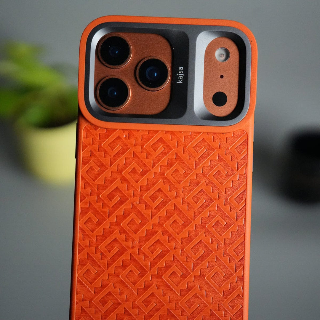 FRATO iPhone 17 Series iPhone 17 Pro Max GeoMaze Pattern Leather Case | Premium Luxury Back Cover with Metal Camera Frame