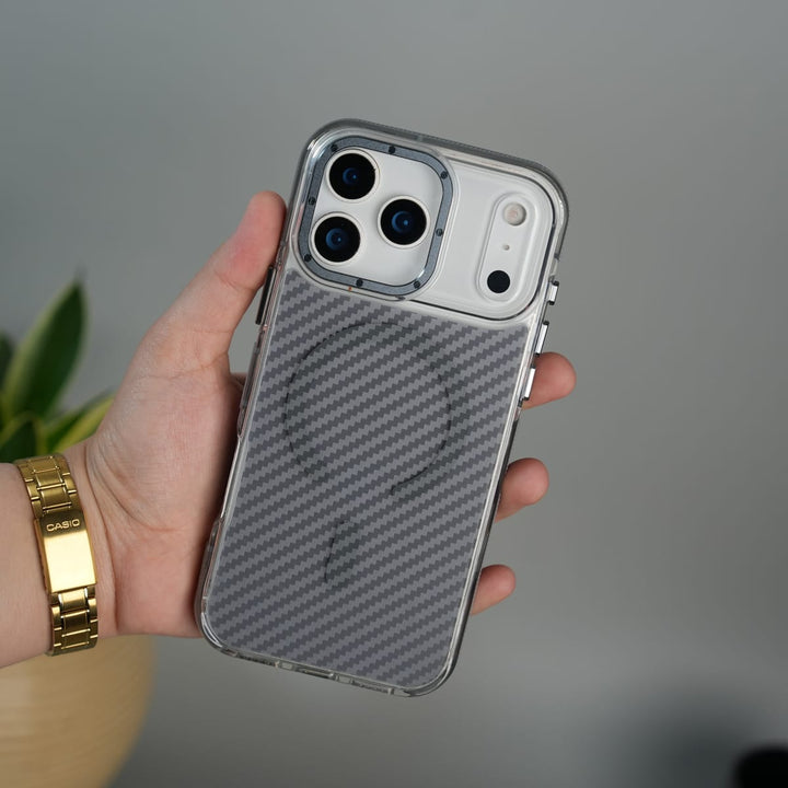 FRATO iPhone 17 Series iPhone 17 Pro Max / Gray iPhone 17 Series Carbon Texture Transparent Metal Camera Ring MagSafe Cover
