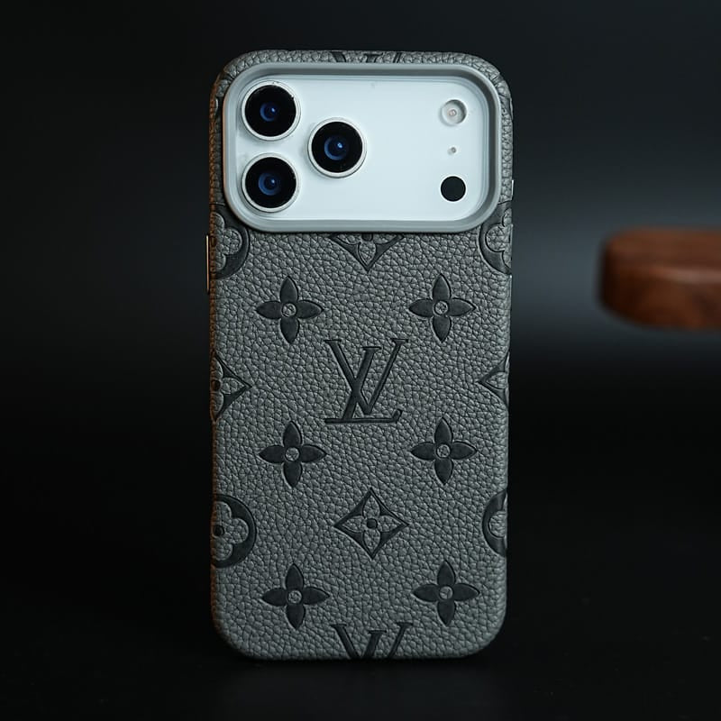 FRATO iPhone 17 Series iPhone 17 Pro Max / Gray Premium Monogram Pattern Leather-Texture Case for iPhone 17 Series | Protective Back Cover
