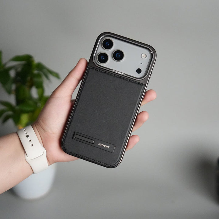 FRATO iPhone 17 Series iPhone 17 Pro Max Leather Mate Chrome Plated Kick Stand Case Cover