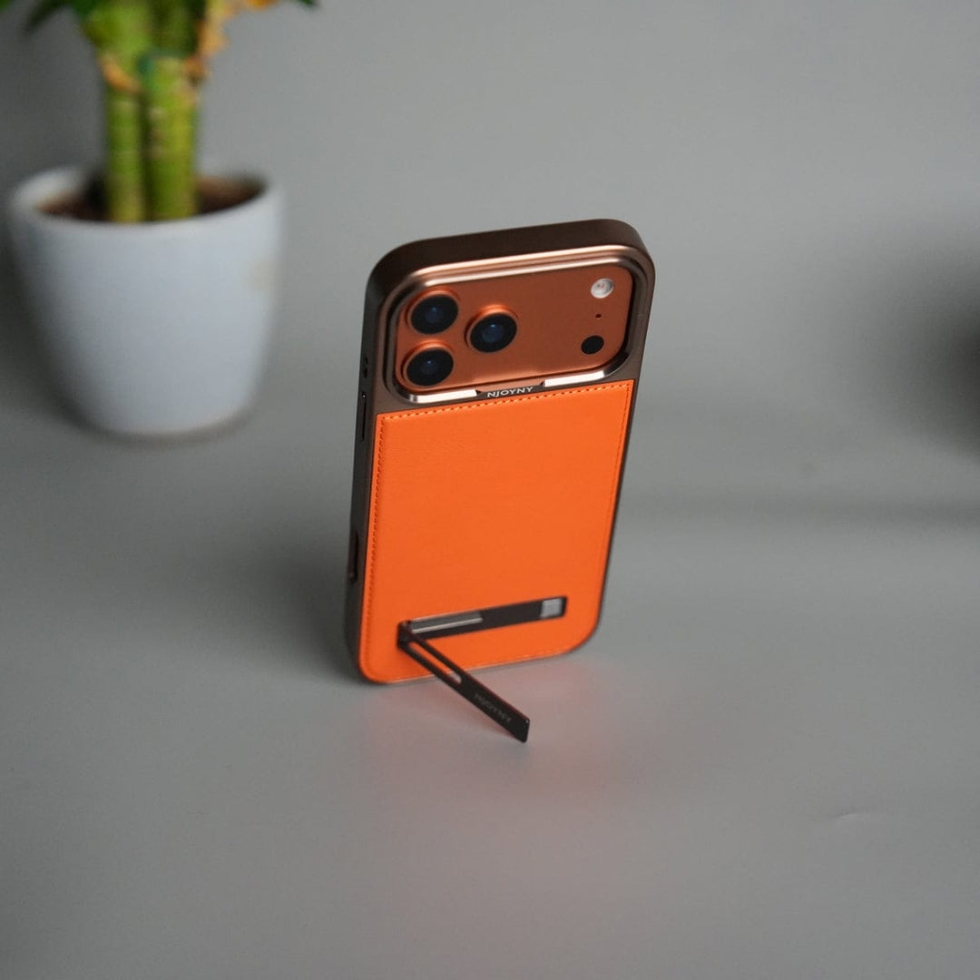 FRATO iPhone 17 Series iPhone 17 Pro Max Leather Mate Chrome Plated Kick Stand Case Cover