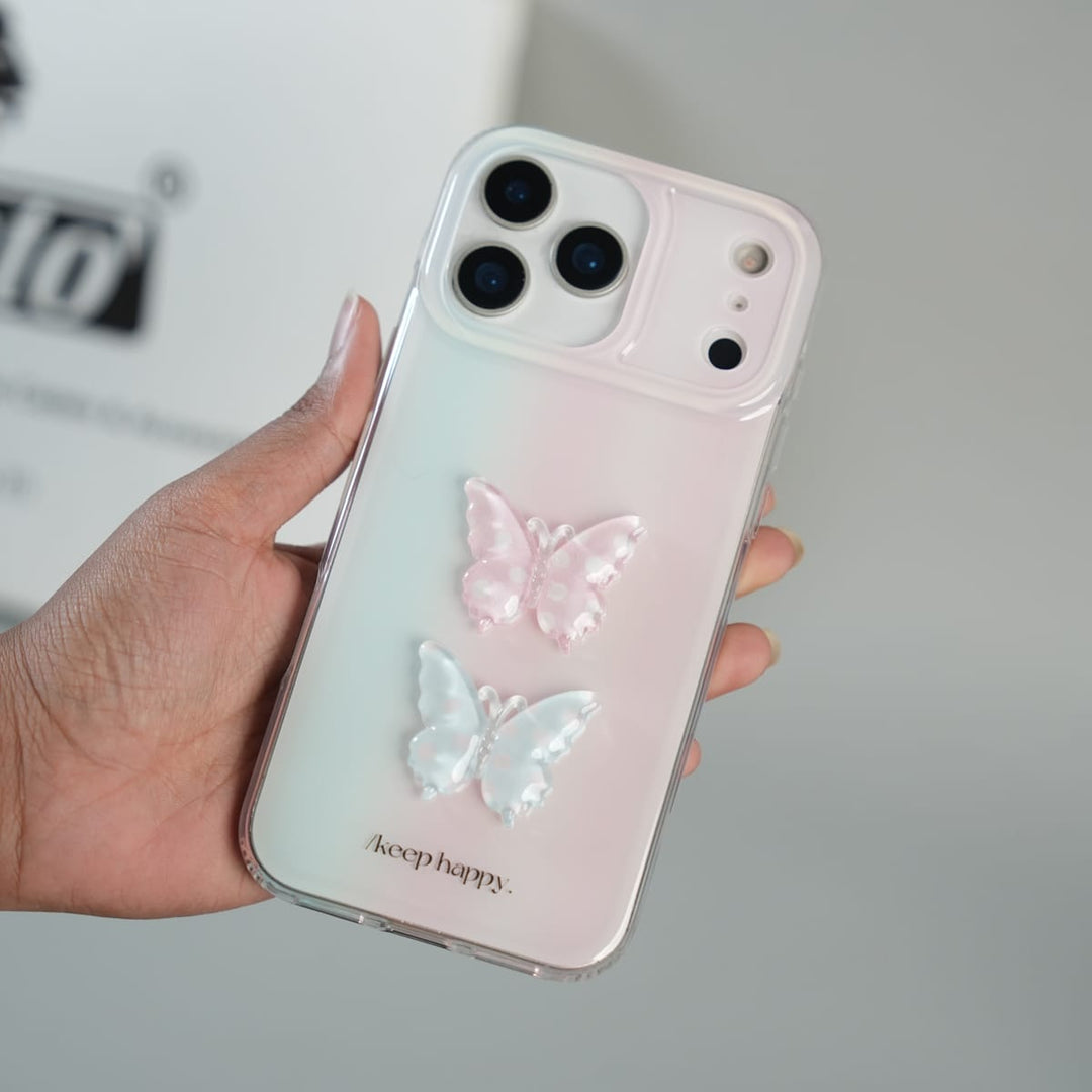 FRATO iPhone 17 Series iPhone 17 Pro Max Luxury 3D Butterfly Gradient Case with Pearl Beaded Wristlet