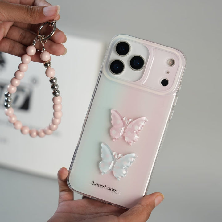 FRATO iPhone 17 Series iPhone 17 Pro Max Luxury 3D Butterfly Gradient Case with Pearl Beaded Wristlet