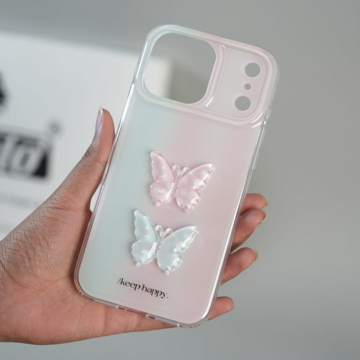 FRATO iPhone 17 Series iPhone 17 Pro Max Luxury 3D Butterfly Gradient Case with Pearl Beaded Wristlet