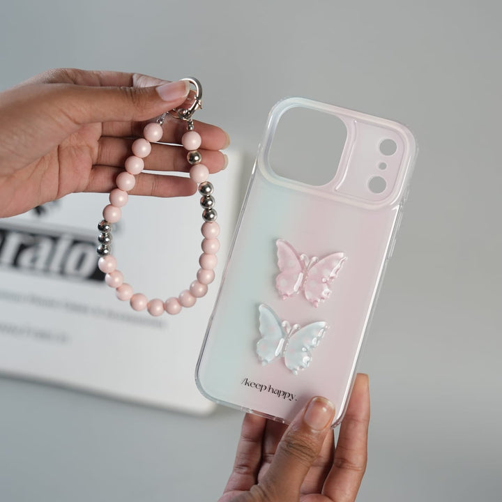 FRATO iPhone 17 Series iPhone 17 Pro Max Luxury 3D Butterfly Gradient Case with Pearl Beaded Wristlet