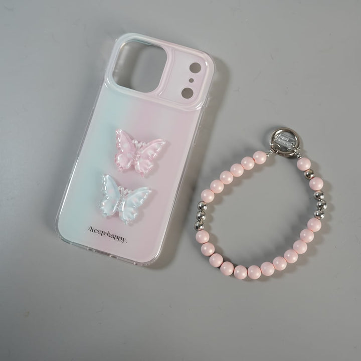 FRATO iPhone 17 Series iPhone 17 Pro Max Luxury 3D Butterfly Gradient Case with Pearl Beaded Wristlet