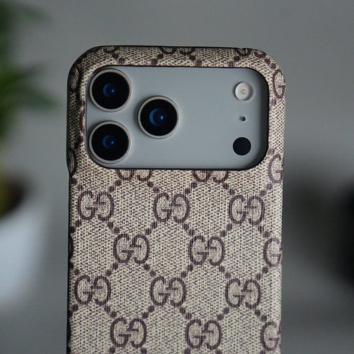 FRATO iPhone 17 Series iPhone 17 Pro Max Luxury GG Pattern PU Leather Case Cover (Beige)
