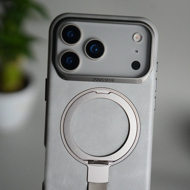 FRATO iPhone 17 Series iPhone 17 Pro Max Luxury Leather MagSafe Case | Metal Ring Stand and Grip Holder Cover