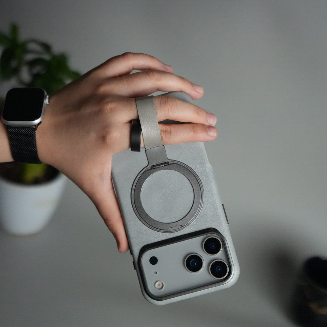 FRATO iPhone 17 Series iPhone 17 Pro Max Luxury Leather MagSafe Case | Metal Ring Stand and Grip Holder Cover