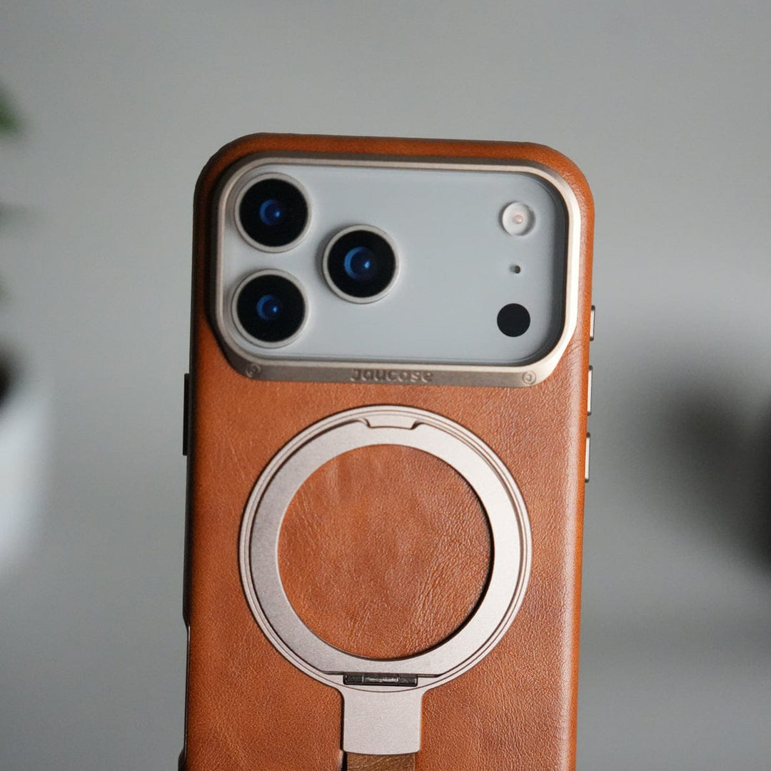 FRATO iPhone 17 Series iPhone 17 Pro Max Luxury Leather MagSafe Case | Metal Ring Stand and Grip Holder Cover