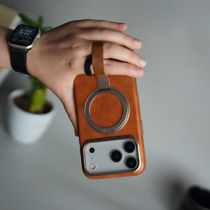 FRATO iPhone 17 Series iPhone 17 Pro Max Luxury Leather MagSafe Case | Metal Ring Stand and Grip Holder Cover