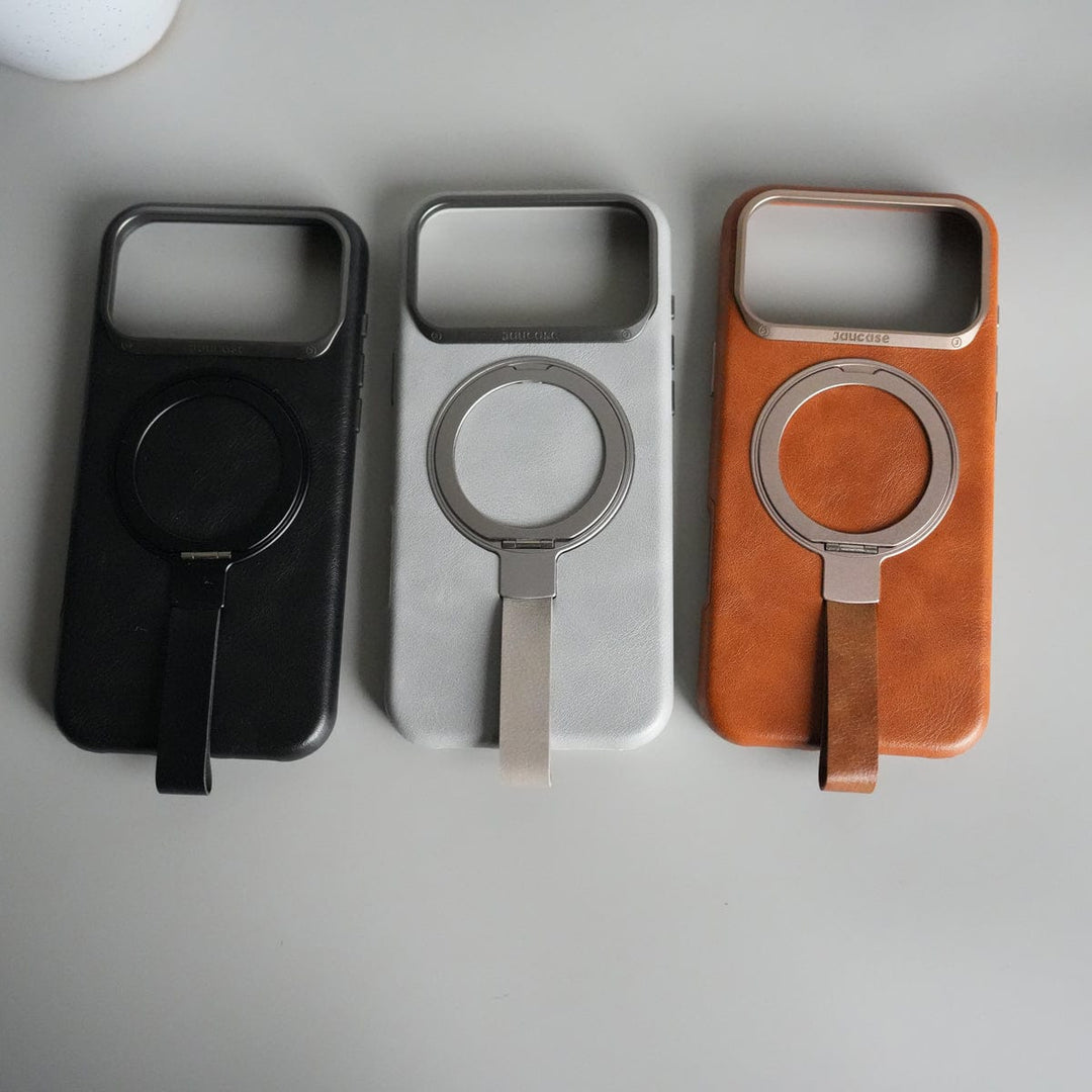 FRATO iPhone 17 Series iPhone 17 Pro Max Luxury Leather MagSafe Case | Metal Ring Stand and Grip Holder Cover